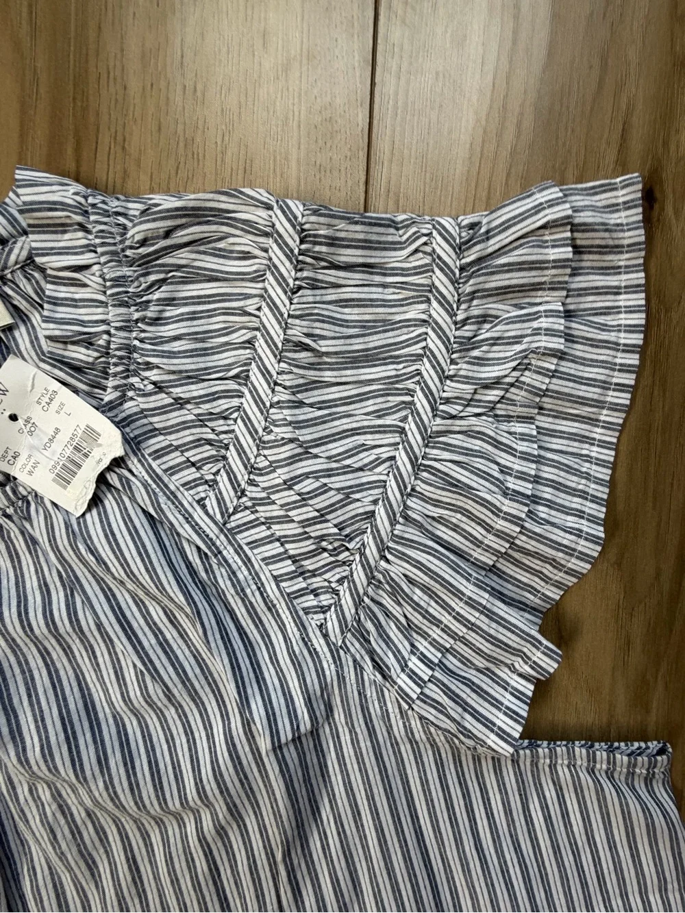 J. Crew Blue & White Striped Flutter Sleeve Blouse Sz L
